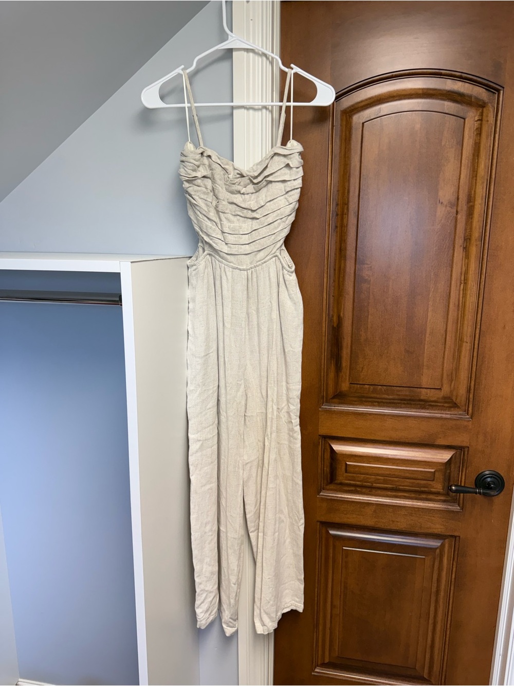 Neutral Cream Ruffled Strap Jumpsuit